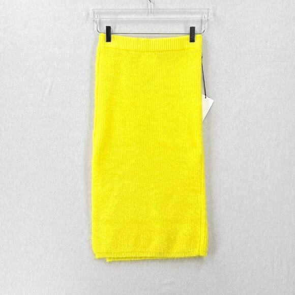 CALLAHAN Jada Midi Knit Pencil Skirt Womens Small Neon Yellow Sweater Fuzzy NEW - Picture 4 of 16
